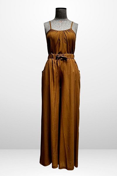 By Saygı Women's String Strap Blouse Elastic Waist Pocket Palazzo Pants 2 Piece Set
