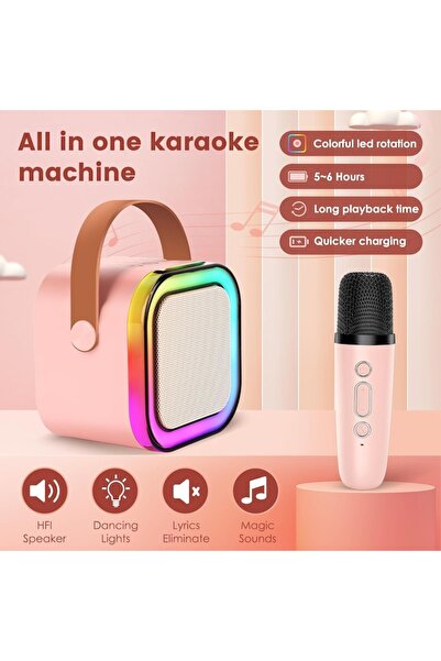 Glow Goods Mini Portable Bluetooth 5.3 Speaker with 2 Wireless Microphones, Karaoke Station, RGB Lighting, Pink