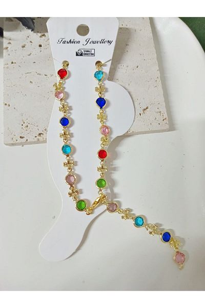 mos&more Stainless Steel Colored Stone Anklet