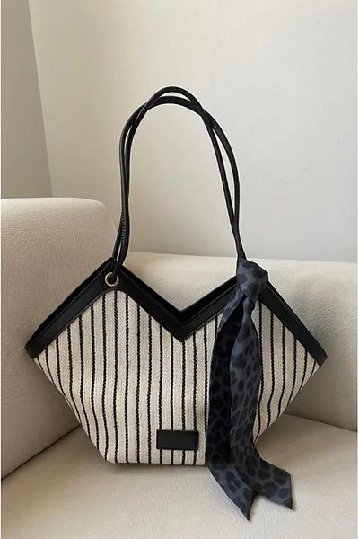 Rivina Scarf Detailed V Cut Canvas Women's Hand & Shoulder Bag