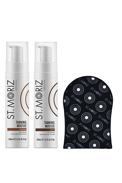ST. MORIZ Pachet combinat avansat pentru autobronzare profesională St Moriz cu spumă medie, închisă la culoare și mănușă