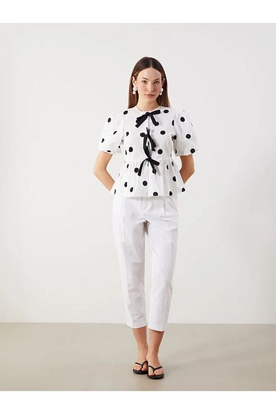 LC Waikiki Μπλούζα LCW Comfort Μαύρη με λαιμόκοψη πουά με φιόγκο μπροστά