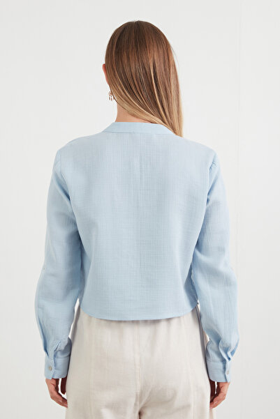 Fulla Moda Cămașă cu un singur buzunar din țesătură de muselină