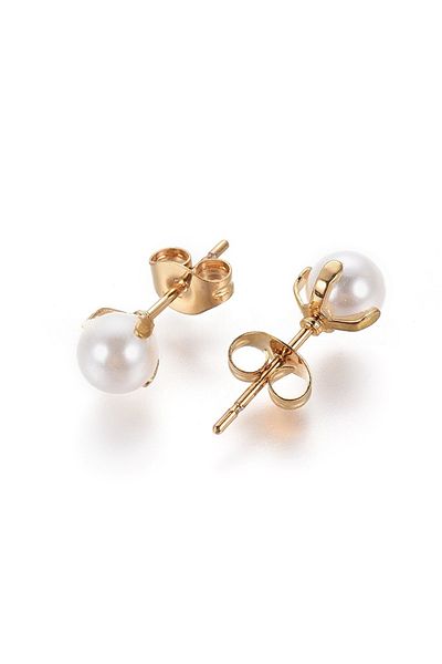 OEM Gold Stud Earrings with Shiny Pearl - Golden Touch