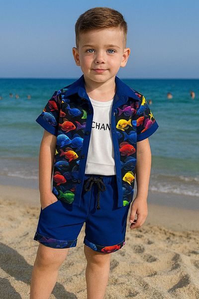 Bulut Baby Boy's Summer, Sea Shirt-T-Shirt-Shorts Set