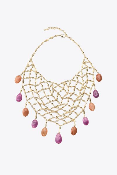 My Joyas Design Zr Model Metallic Mesh End Stone Necklace 47cm