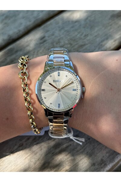Ferrucci ساعة نسائية من الفولاذ الأنيق بلونين من الذهب الوردي والفضة لا تتغير...