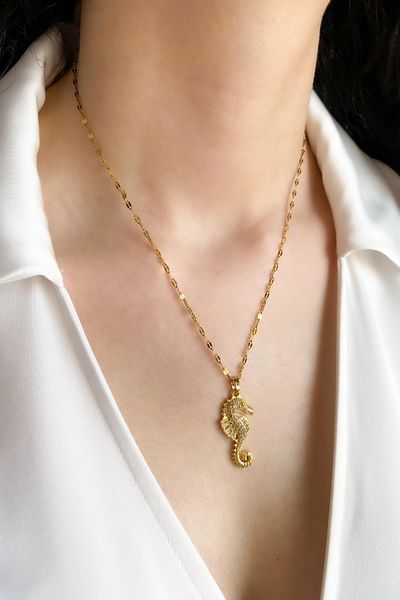 DEMOKAN Women's Steel Necklace Star Chain Seahorse Necklace