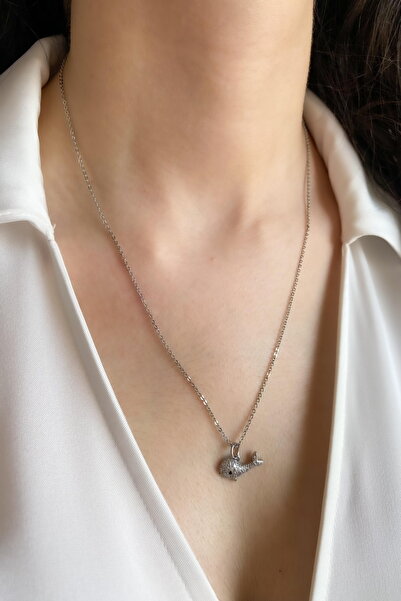 DEMOKAN Women's Steel Necklace Tiny Whale Necklace