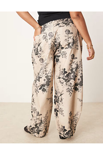 Şans Γυναικείο τζιν μεγάλου μεγέθους βιζόν, μπαρέτα, λουλουδάτο τζιν με πλαϊνές και πίσω τσέπες 65N39010