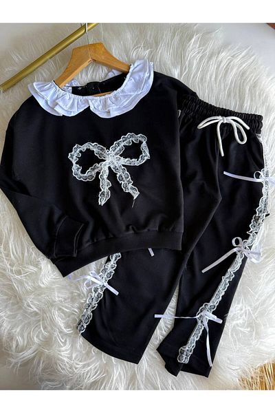 ARBİ kids Girls' Bow Pattern Lace Detail Chic Set