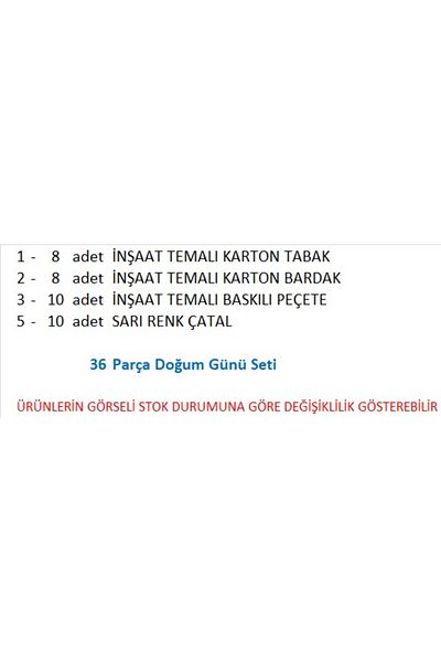 ZENVİVA Construction 8 Plates, 8 Cups, 10 Napkins, 10 Forks
