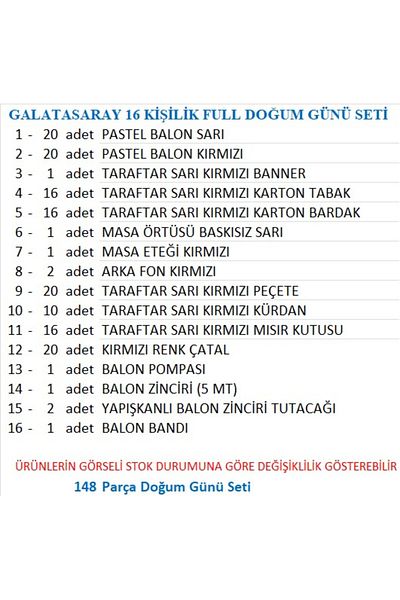 ZENVİVA Taraftar (Gs) Full Birthday Set for 16 People
