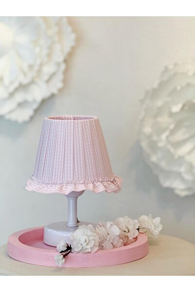 HALL BREATHE Pembe Pötikare Kumaşlı Kablosuz Gece Masa Lambası, Şık ve Kullan...