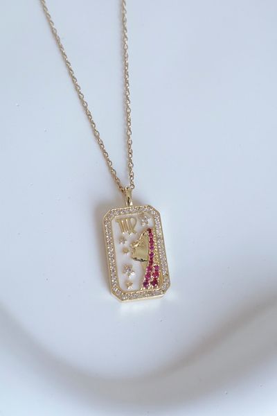 DEMOKAN Women's Steel Necklace Zodiac Sign Serial Number Plate Red Virgo Pendant