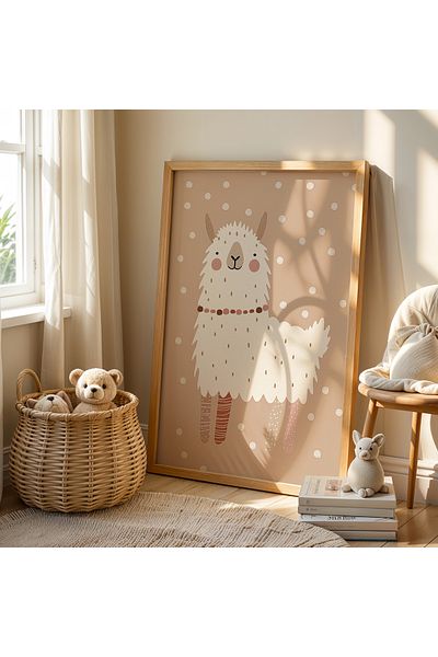 HİGUERA Cute Lama Natural Lemn Cadru Camera Copiilor Si Camera Bebelusului Tabla