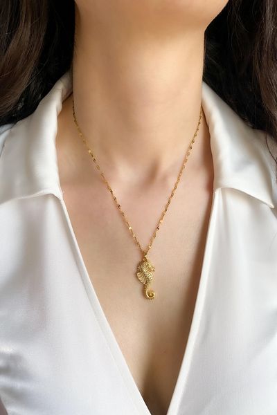 DEMOKAN Women's Steel Necklace Star Chain Seahorse Necklace