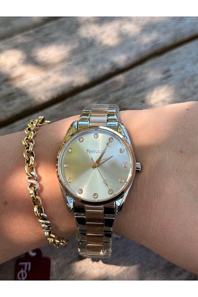 Ferrucci Rosegold and Silver Bicolor Simple Stylish Steel Watches Women's Watches Do Not Change Color