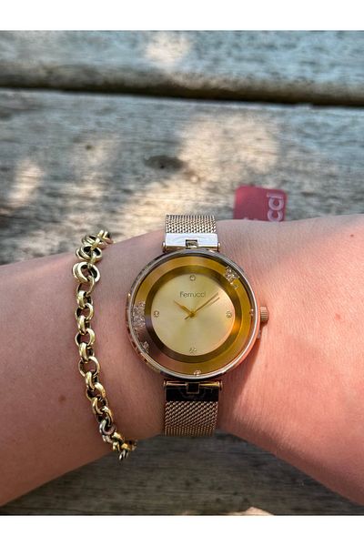Ferrucci Rosegold Moving Stone Glass Wicked Cord Steel Color Changing Women's Watch