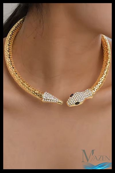 MAZEN Stone Detailed Snake Figured Choker Necklace |   Sparkling Special Design |   Women's Accessories |   Supplementary Product