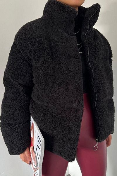 moda armanc Plush Relief Teddy Inflatable Coat - Black