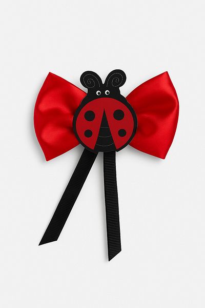 Magu Girl's Ladybug Figured Red Bow Buckle – Large Buckle with Satin Ribbon Metal Clip