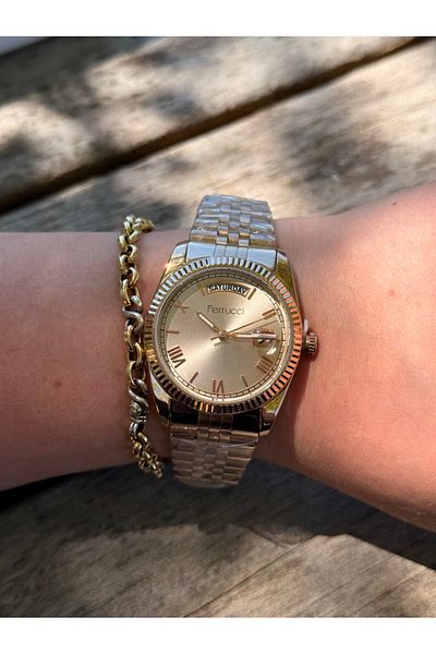 Ferrucci Rosegold Color Jubilee Cord Date R**Ex Model Steel Does Not Change Color Women's Watch