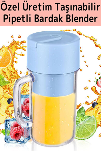 ESENLİWE Smoothie Meyve Sıkacağı Özel Üretim Pipetli Bardak Blender Meyve Sıkacağı USB Elektrikli