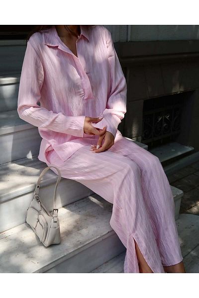 Ayinsu Self Striped Shirt Pants Set