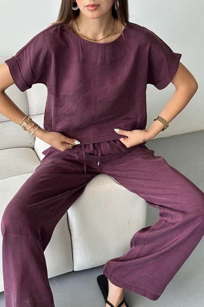 Suzi Short Sleeve Bluz Waist Elastic Wide Pants Set 51163