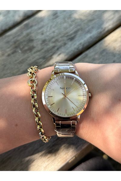 Ferrucci Rosegold Color Simple Stylish Stone Steel Color-Changeable Women's Watch