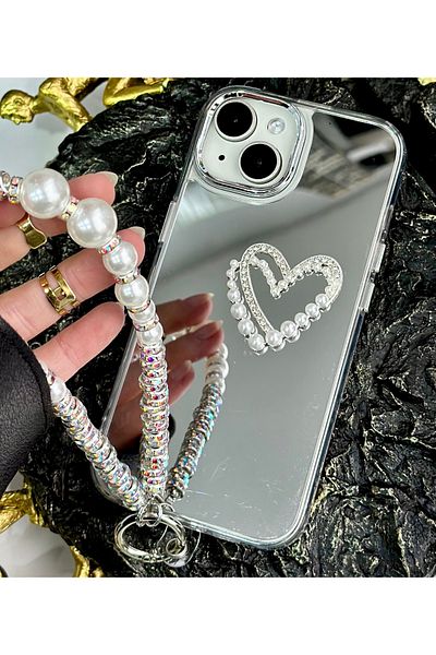 Go Aksesuar iPhone 14 Plus - 15 Plus Compatible Mirrored Charmed Heart Design Edges Silicone Case