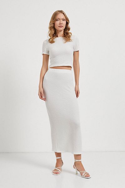 Arma Life Armalife 6417 short sleeve t-shirt with slit detail textured skirt women's set