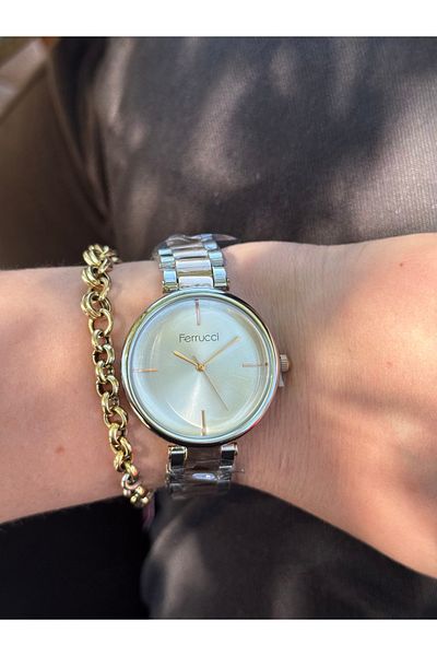 Ferrucci Rosegold and Silver Two Color Simple Stylish Brand Model Steel Color Do Not Change Women's Watch