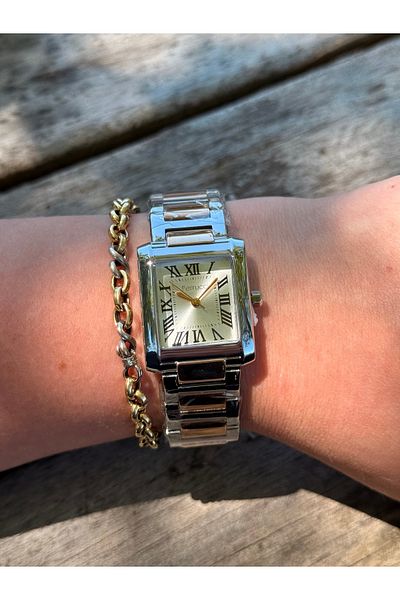 Ferrucci Rosegold and Silver Two Color Simple Stylish Square Steel Watches Women's Watches Do Not Change Color
