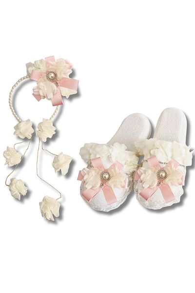 pegu baby collection Maternity Crystal Stone Design Slippers and Chain Earrings Model Crown Set with Pearls, Bride