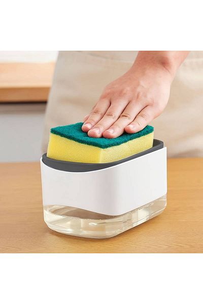 divendi-ro Dozator 2 în 1 pentru detergent lichid de vase, cu spațiu pentru burete, capacitate 350 ml