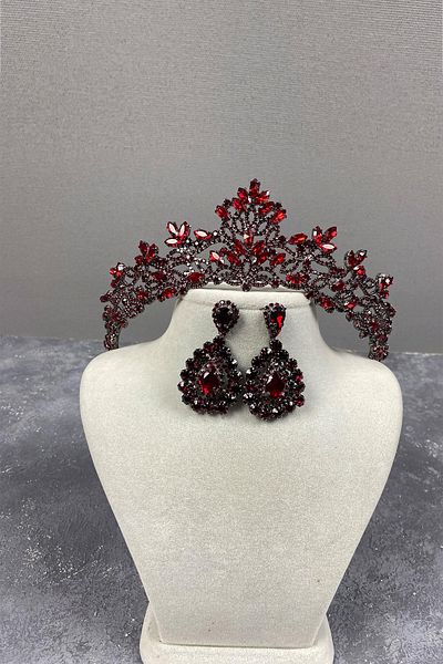 Hayalperest boncuk Melis Bridal Henna Crown și Cercei cu piatră picătură