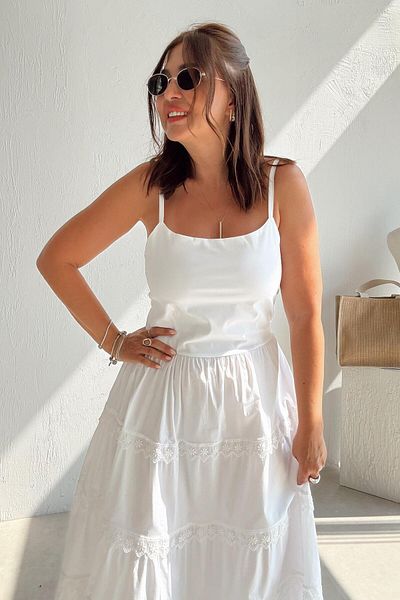 ELVAN TOLON Rochie albă cu dantelă