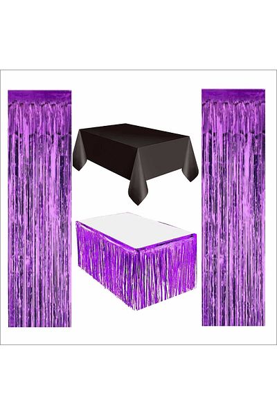 ZENVİVA Black Tablecloth, Purple Table Skirt, 2 Purple Backdrops