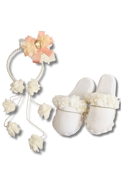 pegu baby collection Maternity Crystal Stone Design Slippers and Chain Earrings Model Crown Set with Pearls, Bride