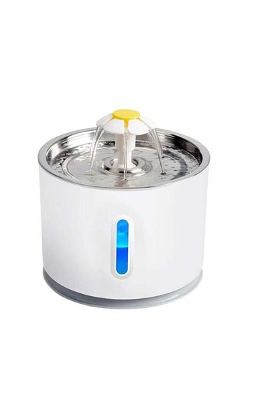 divendi-ro Fântână de apă pentru animale de companie, purificare și filtrare, 3 pași, oțel inoxidabil, 2,4 L, alb