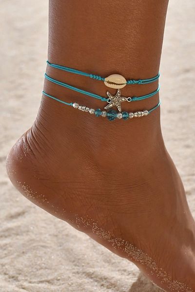 Chiccy Blue Drawstring Starfish Anklet Set