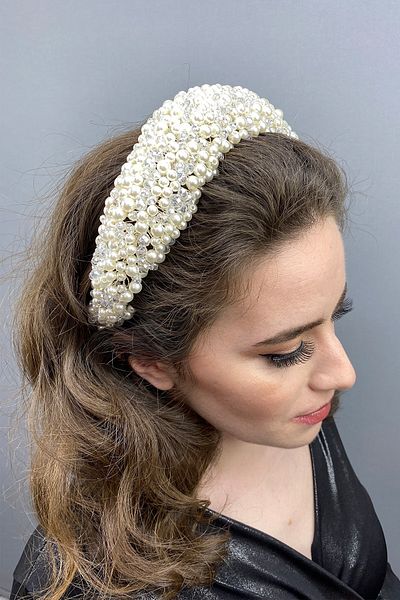 Hayalperest boncuk Leal Curved Crystal and Pearl Bridal Hair Accessory
