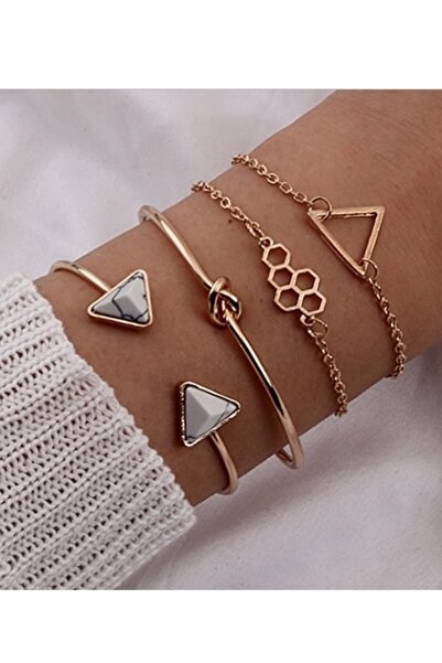 Chiccy مجموعة أساور وسوار من الحجر الطبيعي على شكل عقدة سلسلة