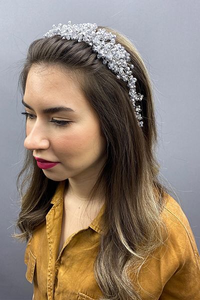 Hayalperest boncuk Accesoriu pentru păr de mireasă gri cu cristal asiatic