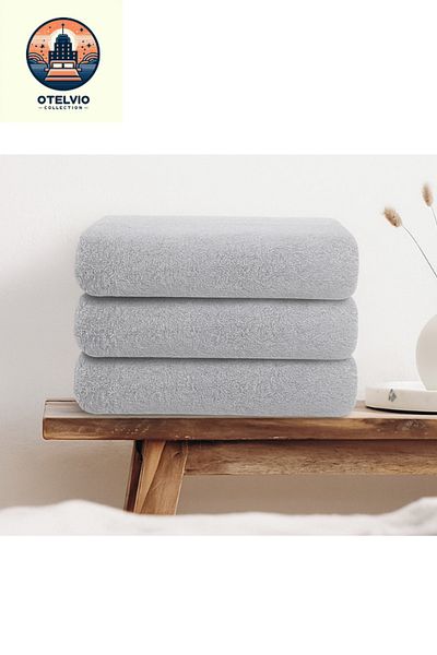 OTELVIO Set of 6 Gray 100% Cotton Hand Towels 50X90 Cm, Hotel Towels