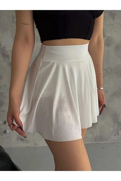 vesantia Women's Ecru Sports Shorts Skirt High Waist Diving Fabric Sea Shorts