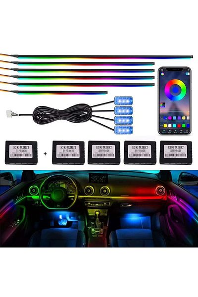 divendi-ro Car ambient light kit, RGB, 18 in 1, flexible wire, app, bluetooth and remote control