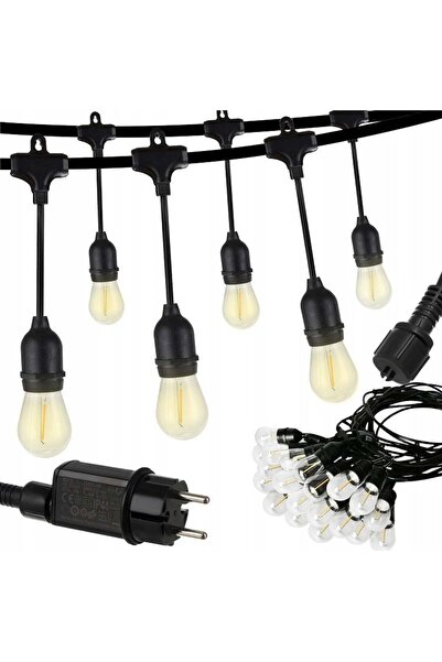 Welora Ghirlandă cu 20 becuri E27, lungime 20 m, lumină caldă - negru